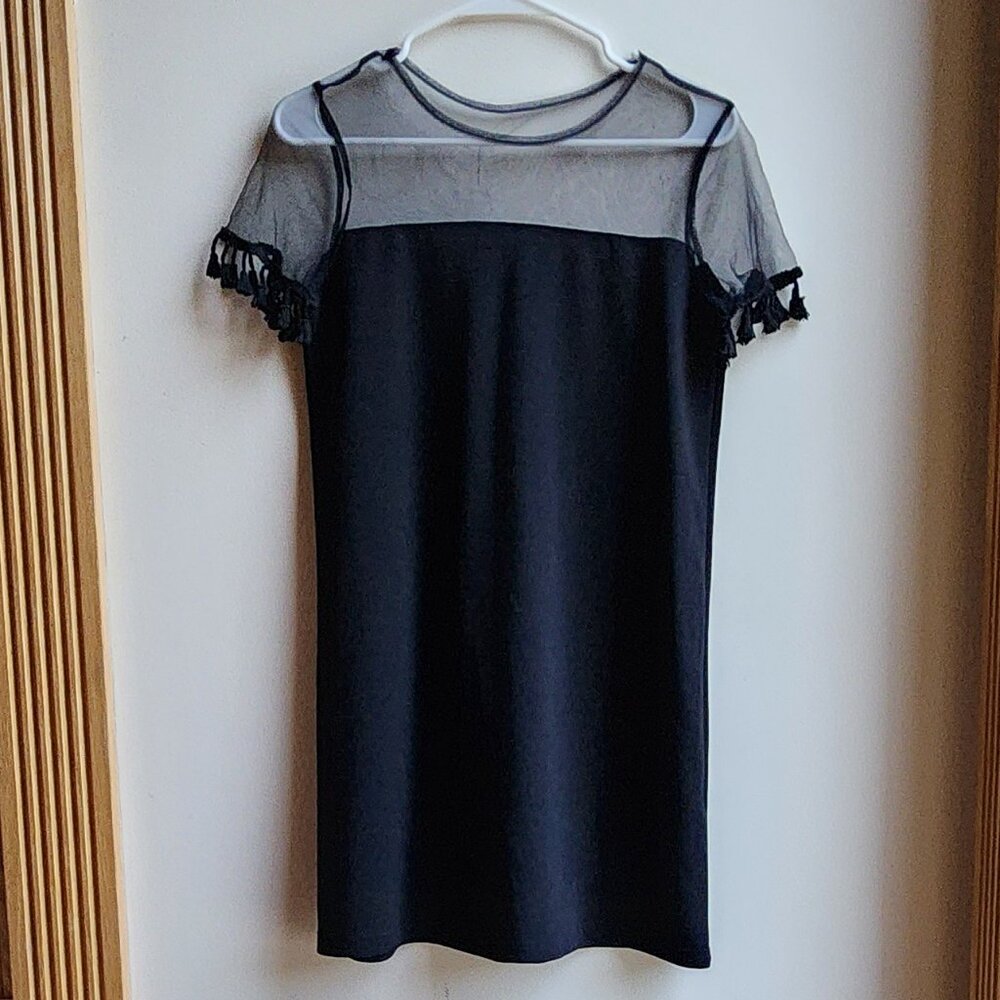 SHEIN Black Semi-Sheer Tassel Sleeve Dress Size Medium